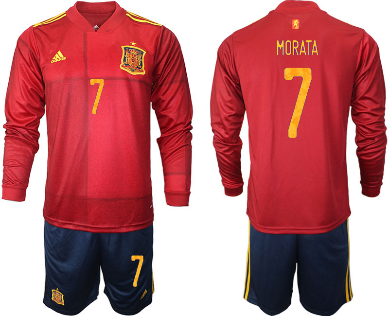 Men 2021 European Cup Spain home Long sleeve #7 soccer jerseys->portugal jersey->Soccer Country Jersey